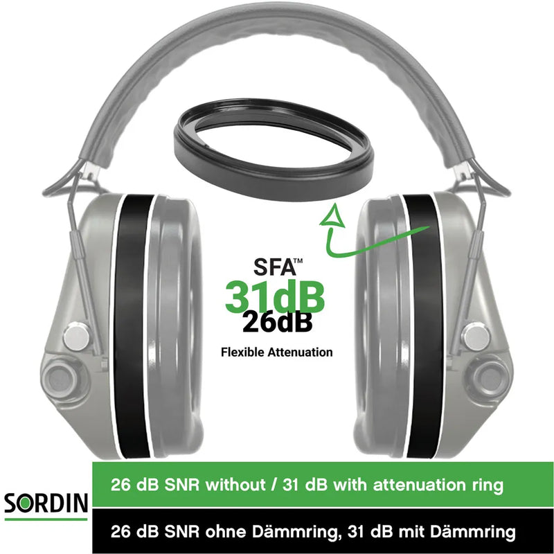 Sordin Supreme Pro-X Slim SFA Gehörschutz - aktiver Kapsel-Gehörschützer für Jagd & Schießsport - Dämmring für erhöhten SNR (31 dB)