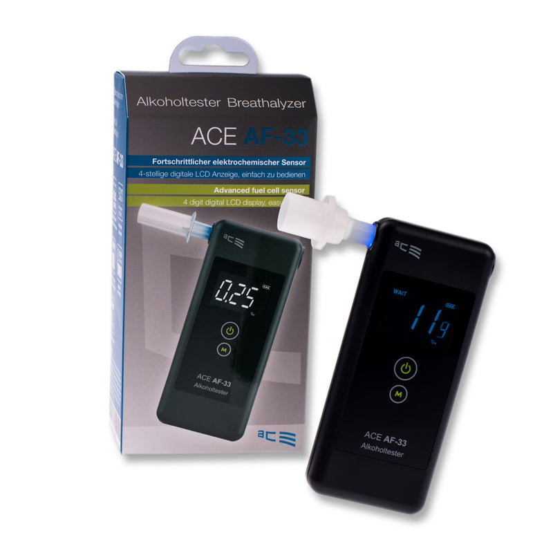 ACE Alkohol-Teststreifen Atemalkoholtester +25 Mundstücke, inkl. Display